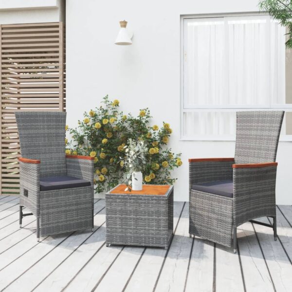 HomeDiscount-3 Piece Garden Lounge Set Grey Poly Rattan&Solid Wood Acacia