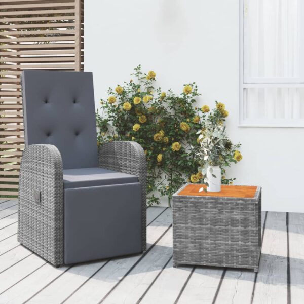 HomeDiscount-2 Piece Garden Lounge Set Grey Poly Rattan&Solid Wood Acacia