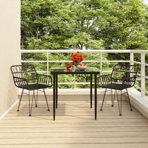 HomeDiscount-3 Piece Garden Dining Set Black Poly Rattan