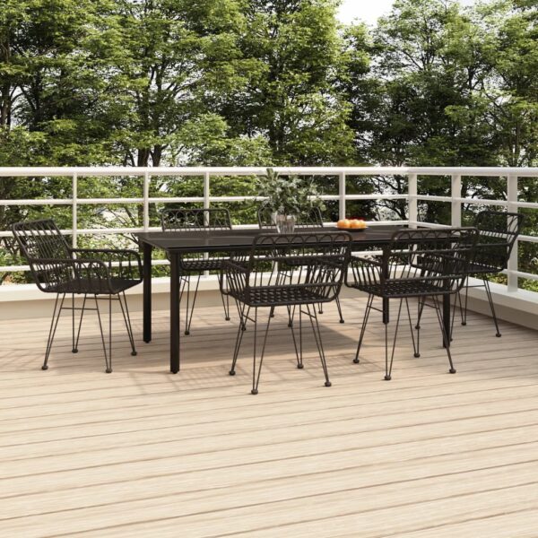 HomeDiscount-7 Piece Garden Dining Set Black Poly Rattan