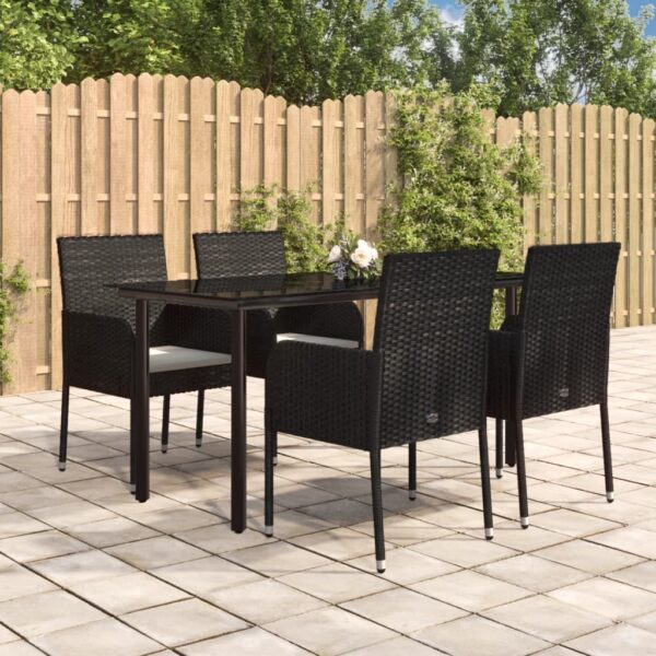 HomeDiscount-5 Piece Garden Dining Set with Cushions Black Poly Rattan