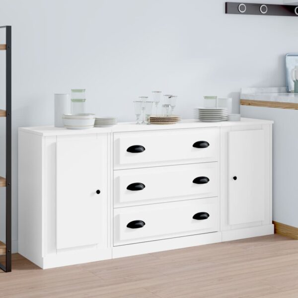 HomeDiscount-Sideboards 3 pcs White Engineered Wood