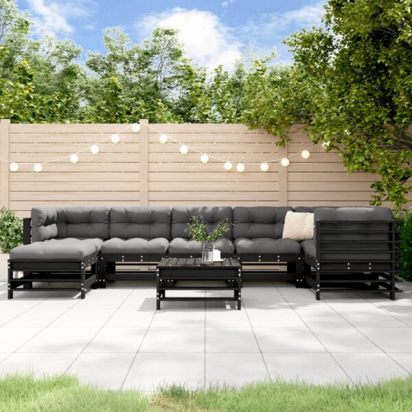 HomeDiscount-8 Piece Garden Lounge Set with Cushions Black Solid Wood