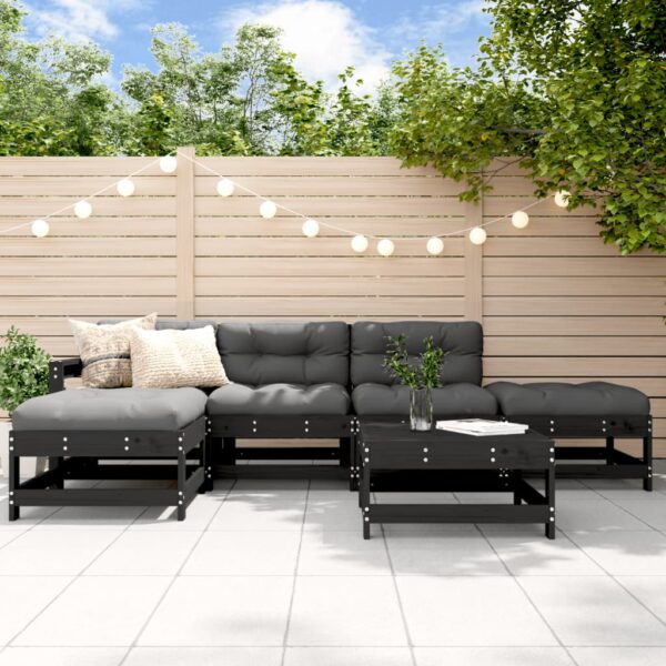 HomeDiscount-6 Piece Garden Lounge Set with Cushions Black Solid Wood