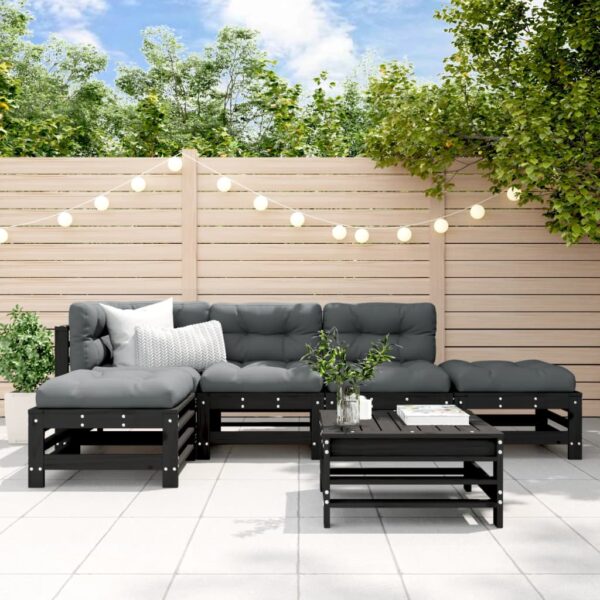 HomeDiscount-6 Piece Garden Lounge Set with Cushions Black Solid Wood