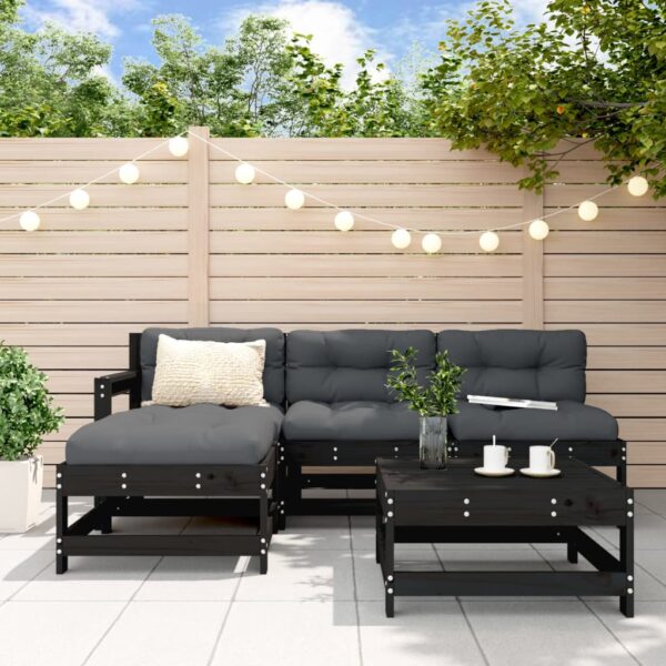 HomeDiscount-5 Piece Garden Lounge Set with Cushions Black Solid Wood