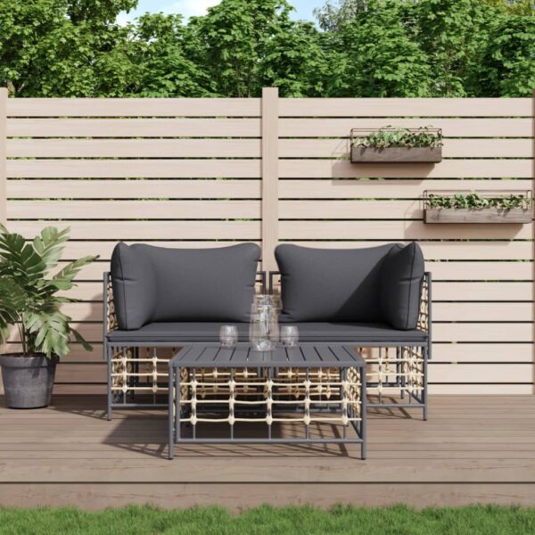 HomeDiscount-3 Piece Garden Lounge Set with Cushions Anthracite Poly Rattan