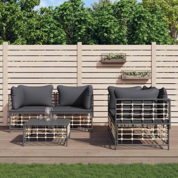 HomeDiscount-5 Piece Garden Lounge Set with Cushions Anthracite Poly Rattan