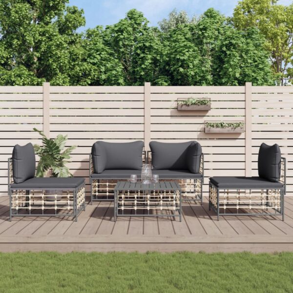 HomeDiscount-5 Piece Garden Lounge Set with Cushions Anthracite Poly Rattan