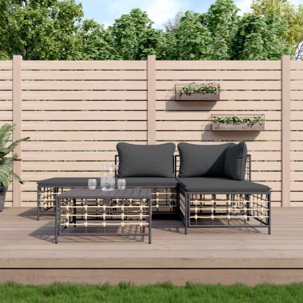 HomeDiscount-5 Piece Garden Lounge Set with Cushions Anthracite Poly Rattan