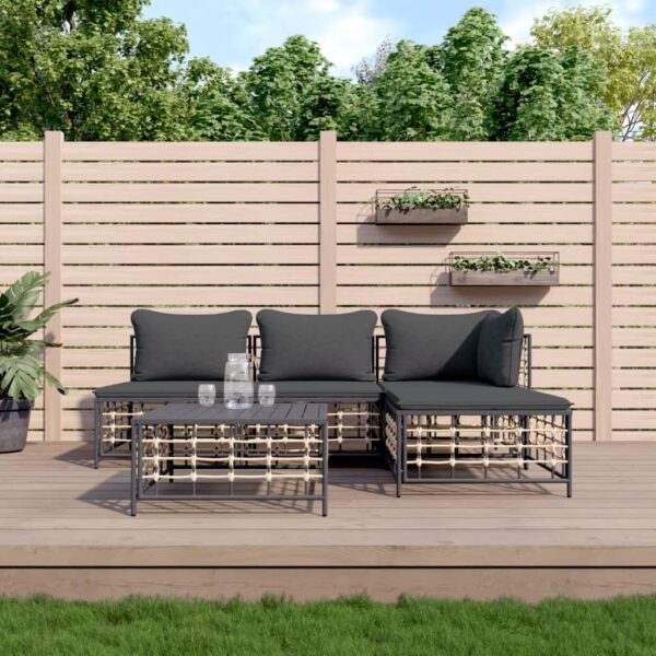 HomeDiscount-5 Piece Garden Lounge Set with Cushions Anthracite Poly Rattan