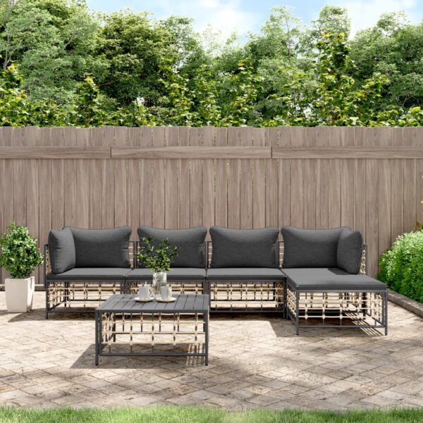 HomeDiscount-6 Piece Garden Lounge Set with Cushions Anthracite Poly Rattan