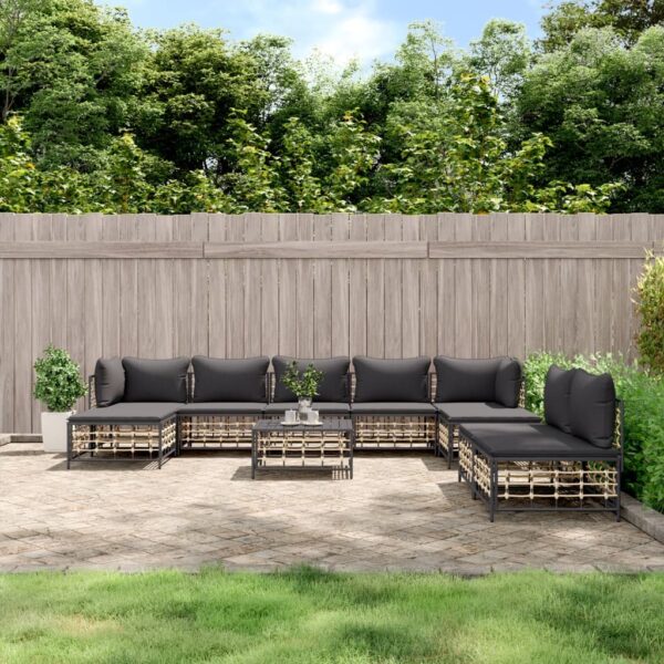 HomeDiscount-10 Piece Garden Lounge Set with Cushions Anthracite Poly Rattan