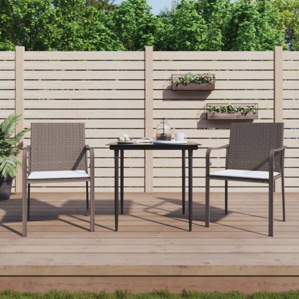 HomeDiscount-3 Piece Garden Dining Set with Cushions Poly Rattan and Steel