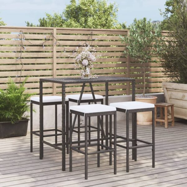 HomeDiscount-5 Piece Garden Bar Set with Cushions Black Poly Rattan