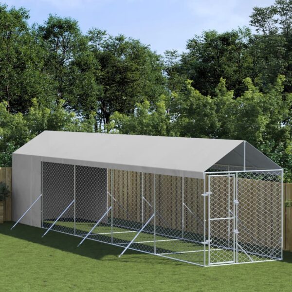 HomeDiscount-Outdoor Dog Kennel with Roof Silver 2x10x2.5 m Galvanised Steel