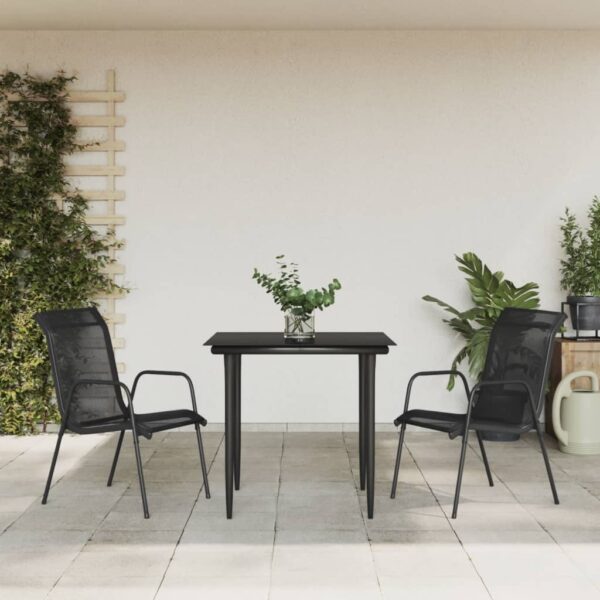 HomeDiscount-3 Piece Garden Dining Set Black Steel and Textilene