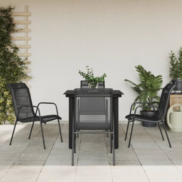 HomeDiscount-5 Piece Garden Dining Set Black Steel and Textilene