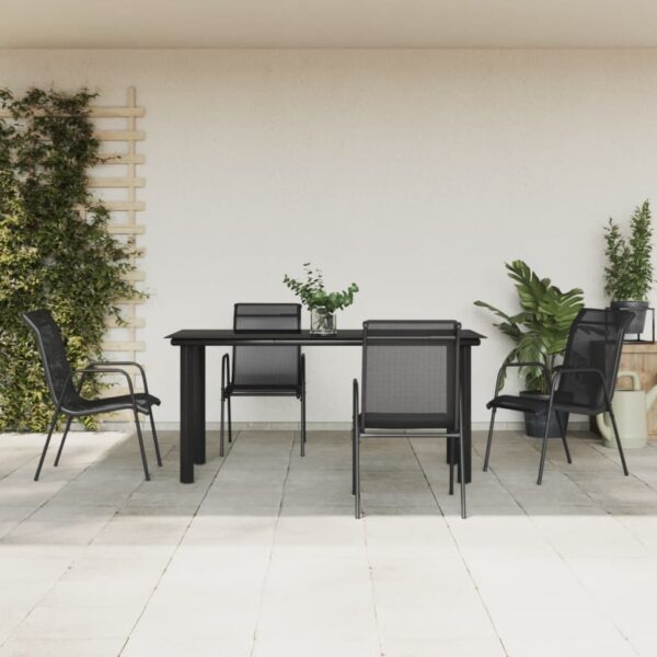 HomeDiscount-5 Piece Garden Dining Set Black Steel and Textilene