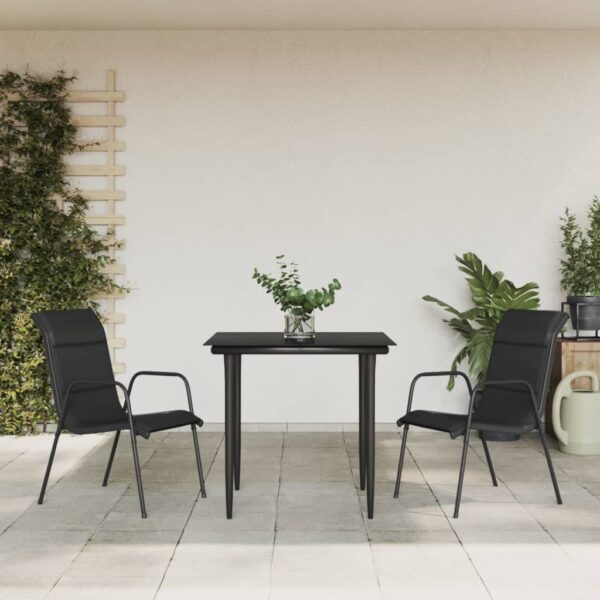 HomeDiscount-3 Piece Garden Dining Set Black Steel and Textilene