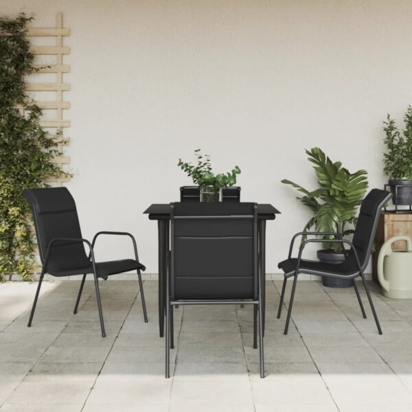 HomeDiscount-5 Piece Garden Dining Set Black Steel and Textilene