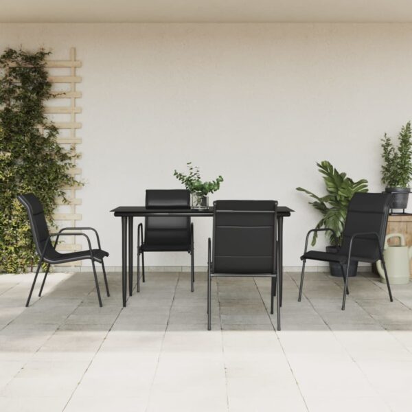 HomeDiscount-5 Piece Garden Dining Set Black Steel and Textilene