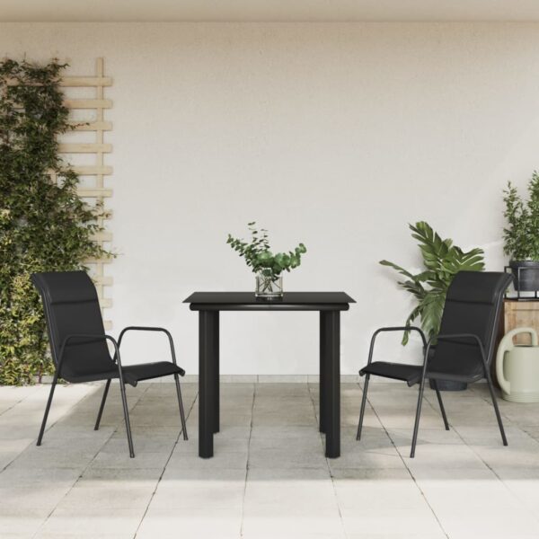 HomeDiscount-3 Piece Garden Dining Set Black Steel and Textilene