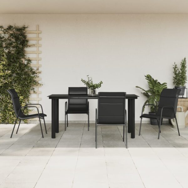 HomeDiscount-5 Piece Garden Dining Set Black Steel and Textilene