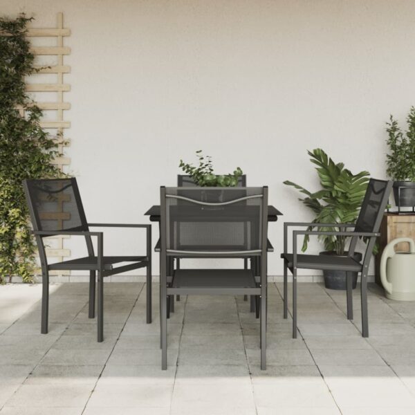 HomeDiscount-5 Piece Garden Dining Set Black Steel and Textilene