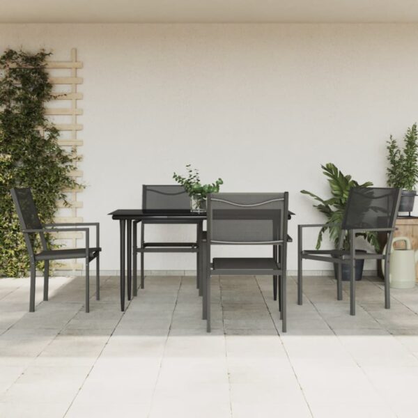 HomeDiscount-5 Piece Garden Dining Set Black Steel and Textilene