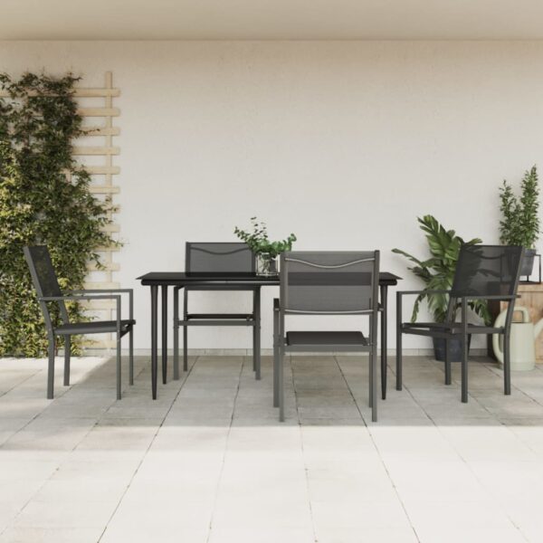 HomeDiscount-5 Piece Garden Dining Set Black Steel and Textilene