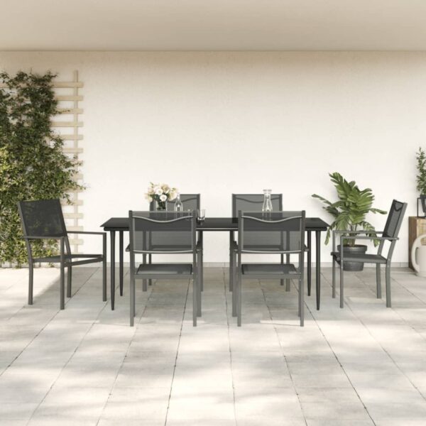 HomeDiscount-7 Piece Garden Dining Set Black Steel and Textilene