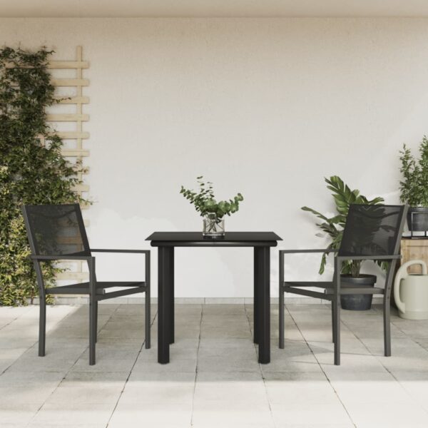 HomeDiscount-3 Piece Garden Dining Set Black Steel and Textilene