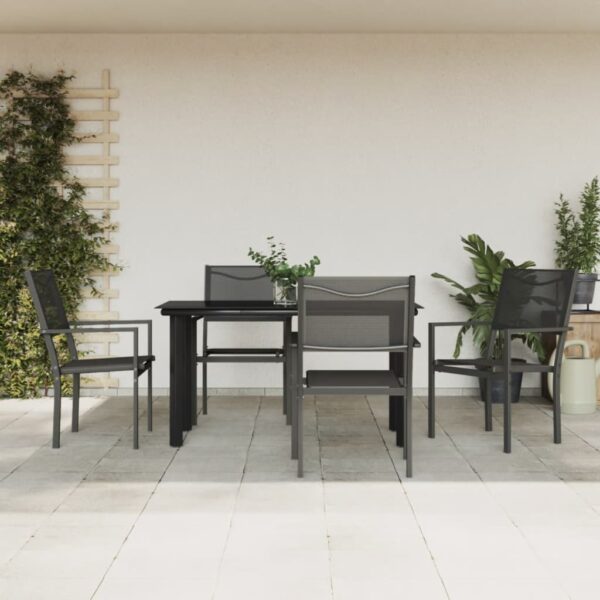 HomeDiscount-5 Piece Garden Dining Set Black Steel and Textilene