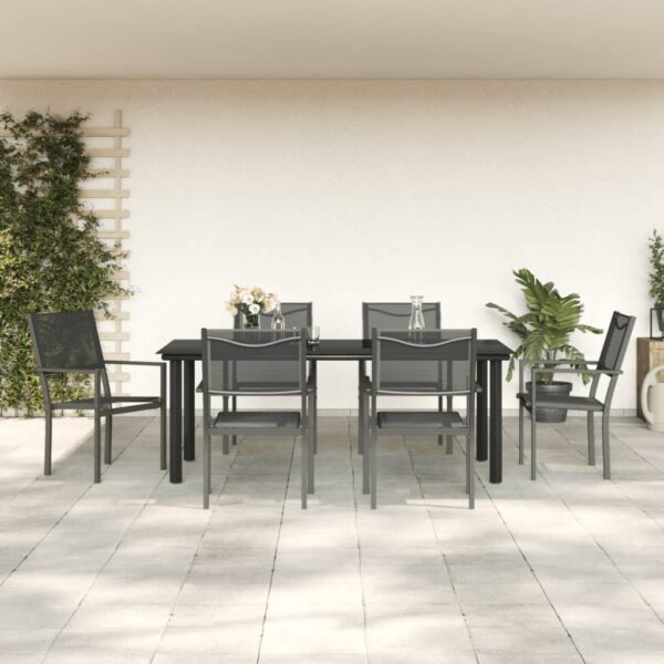 HomeDiscount-7 Piece Garden Dining Set Black Steel and Textilene