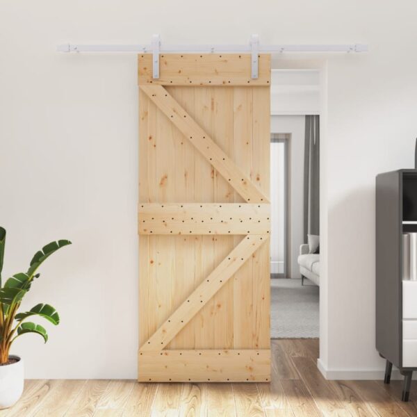 HomeDiscount-Sliding Door with Hardware Set 85x210 cm Solid Wood Pine