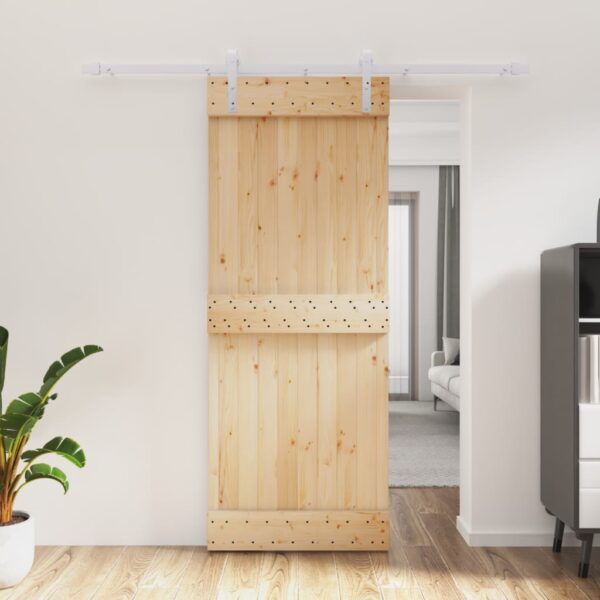 HomeDiscount-Sliding Door with Hardware Set 80x210 cm Solid Wood Pine