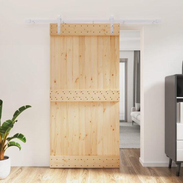 HomeDiscount-Sliding Door with Hardware Set 100x210 cm Solid Wood Pine