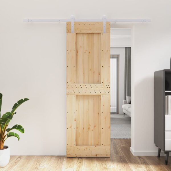 HomeDiscount-Sliding Door with Hardware Set 70x210 cm Solid Wood Pine