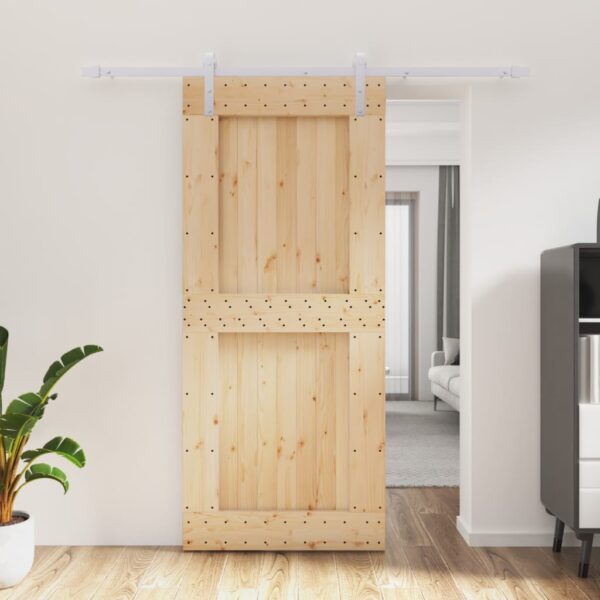 HomeDiscount-Sliding Door with Hardware Set 90x210 cm Solid Wood Pine