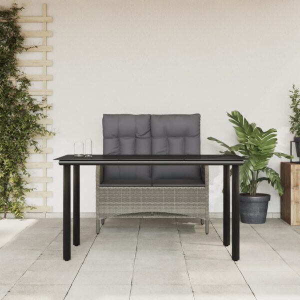 HomeDiscount-2 Piece Garden Dining Set with Cushions Grey Poly Rattan