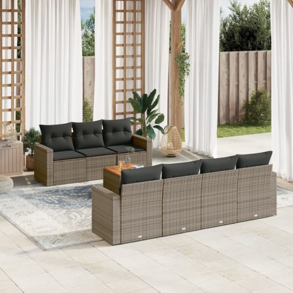 HomeDiscount-8 Piece Garden Sofa Set with Cushions Grey Poly Rattan