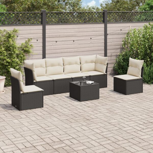 HomeDiscount-7 Piece Garden Sofa Set with Cushions Black Poly Rattan