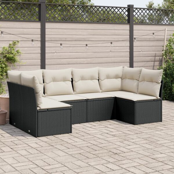 HomeDiscount-6 Piece Garden Sofa Set with Cushions Black Poly Rattan