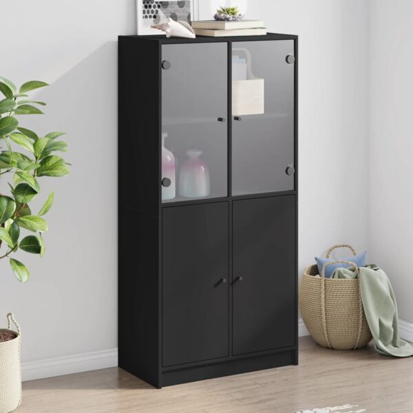 HomeDiscount-Highboard with Doors Black 68x37x142 cm Engineered Wood