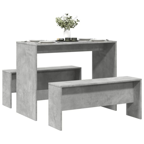 HomeDiscount-3 Piece Dining Table and Bench Set Concrete Grey Engineered Wood