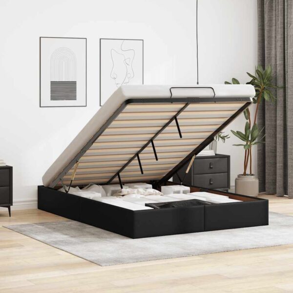 HomeDiscount-Ottoman Storage Bed Frame without Mattress Black Queen Faux Leather