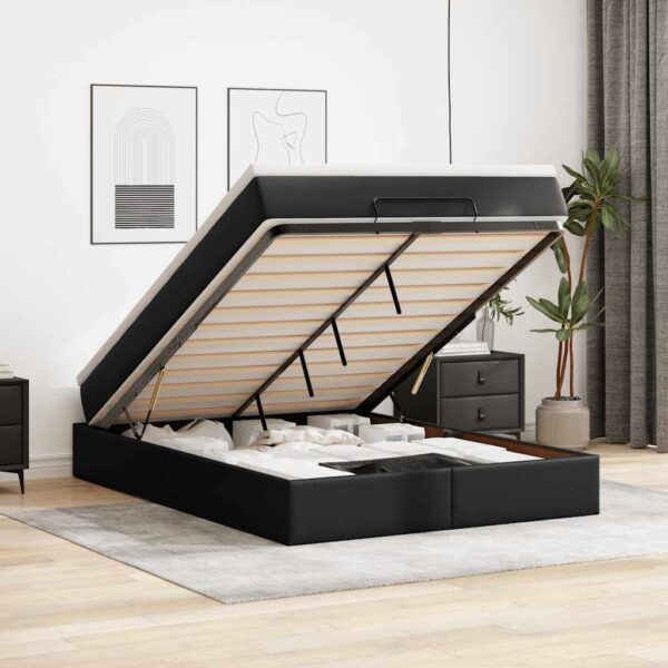 HomeDiscount-Ottoman Bed with Mattress Black Queen Faux Leather