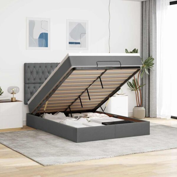 HomeDiscount-Ottoman Bed with Mattress Dark Grey Queen Fabric