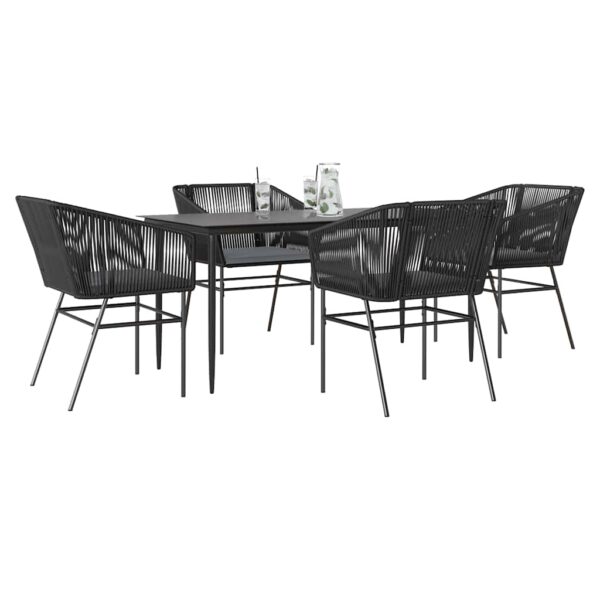 HomeDiscount-5 Piece Garden Dining Set with Cushions Black Poly Rattan Glass